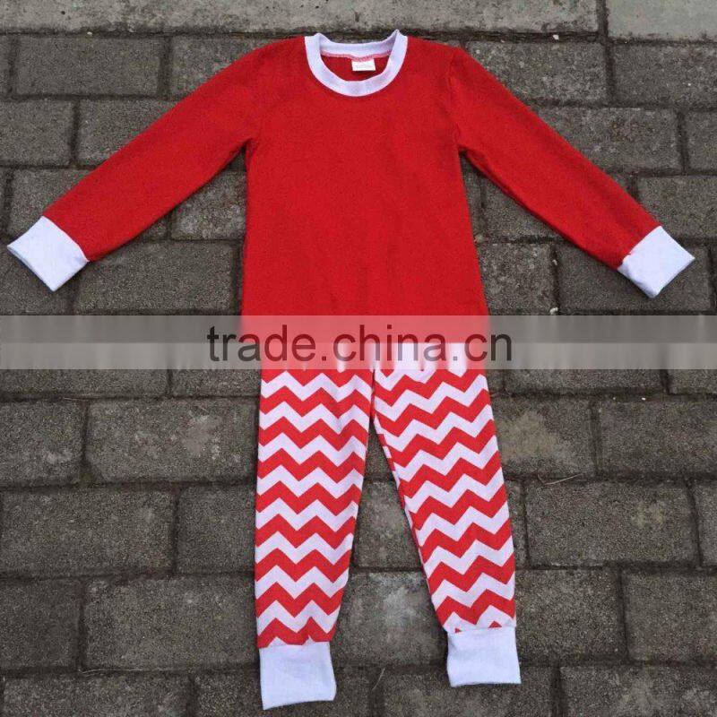 2015 Newest Wholesale China long sleeve strip Christmas Red and Green Chevron Pajamas kids