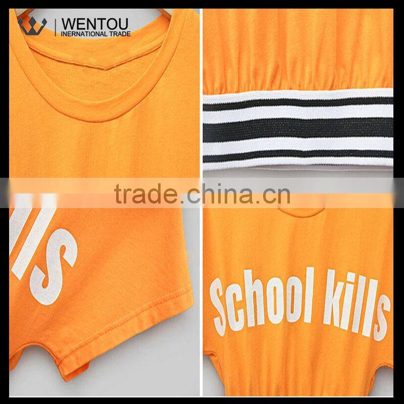 New Arrival Orange Round Collar Girls Sport T Shirt