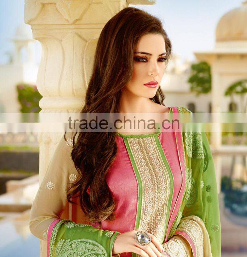 Amazing Deep Pink Color Long Straight Cut Bottom net Border Designer Semi Stitch Salwar Kameez