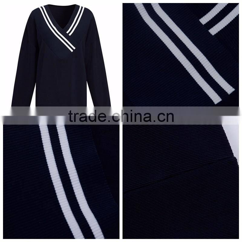 Navy Designer Wrap V-neck Stripe Detail Sweatshirt for Women
