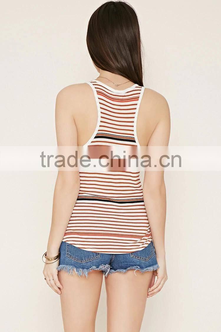 2016 guangzhou shandao oem service summer new arrival knit stripe sleeveless young ladies new design fashion top
