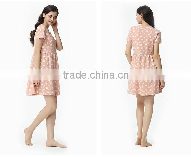 Perfect Qianxiu Summer Short Sleeve Daisy Dress Printed Girls Lounge Wear Night Skirt