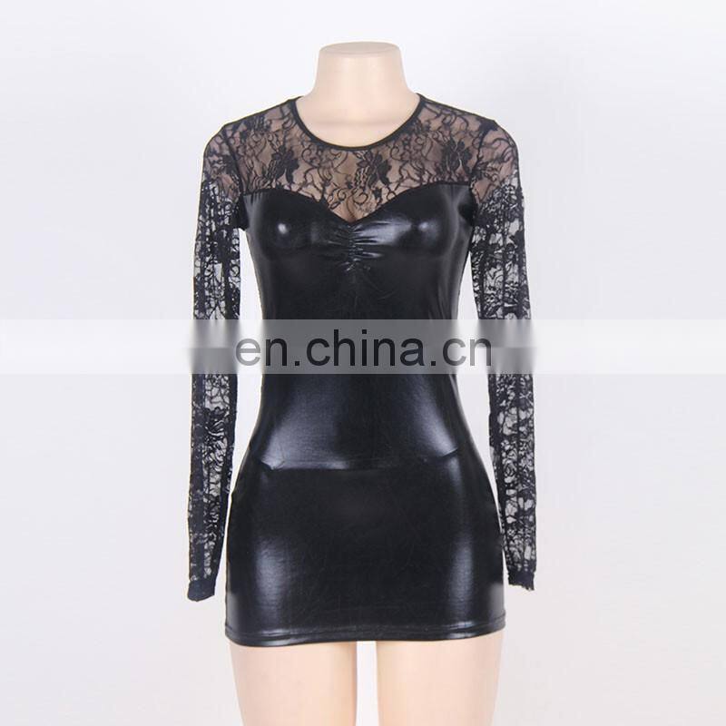 Hot selling black color sexy leather lingerie