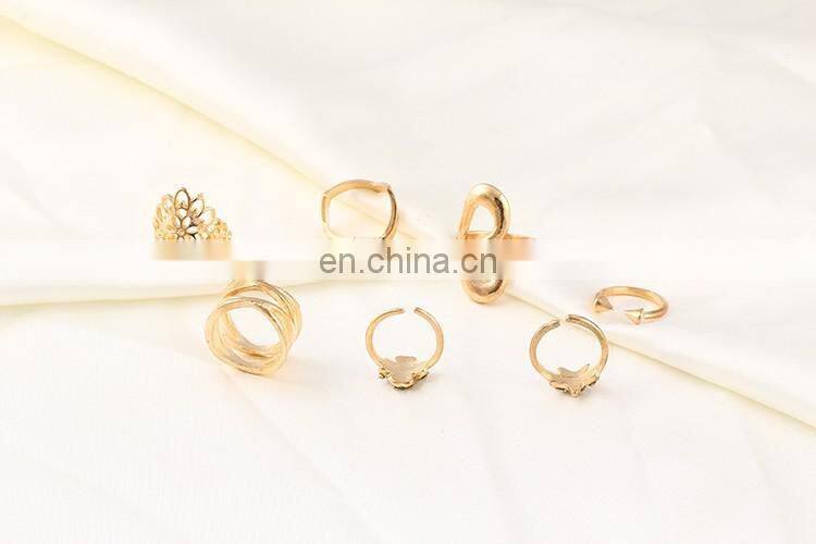 7PCS/Set Fashion Women Gold Hollow Flower Star Rhinestone Ring Sets