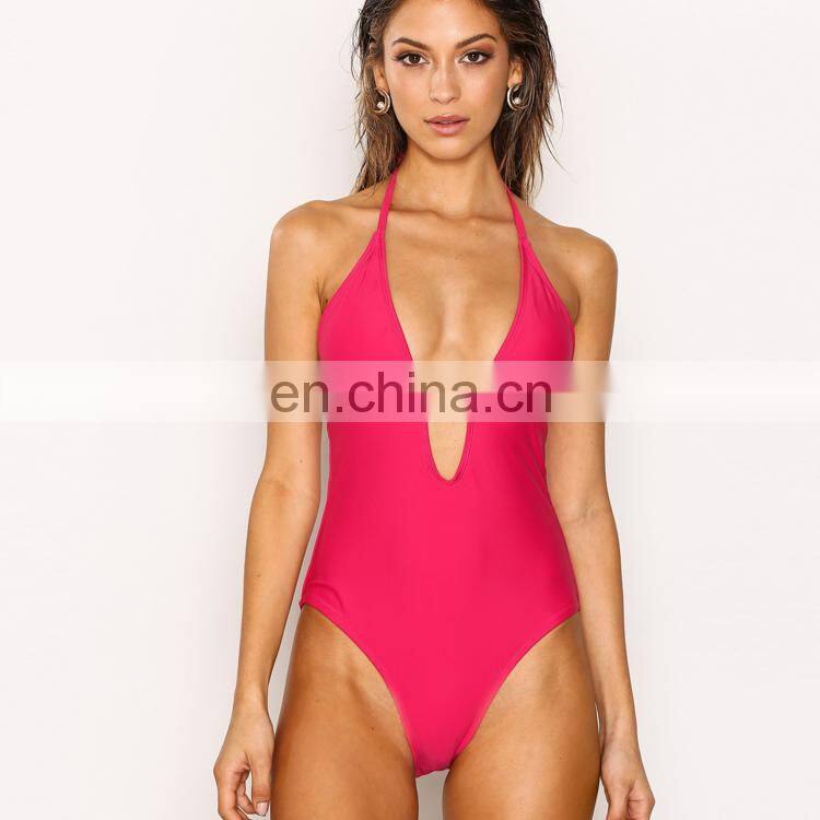 2017 New Style Hot Sexy Girl Plunge Halter Swimwear Beachwear Bikini