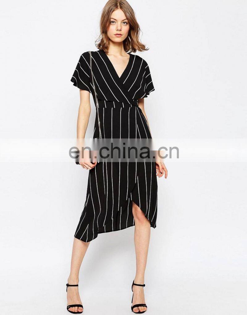 Classical black stripe women dresses fromal dress latest women clothing