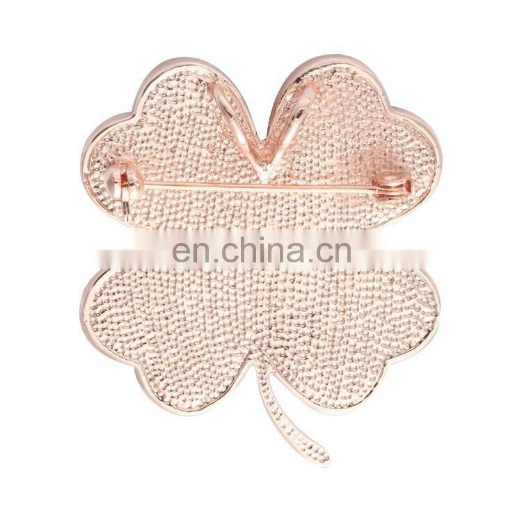 High Quality Metal Rose Gold Acrylic Four Leaf Clover Jewelry Brooch For Women Gifts