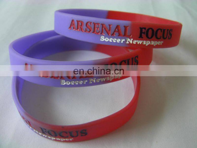 OEM silicone bracelet, high quality ink filled silicone bracelet with different colors, ECO friendly silicone wristband
