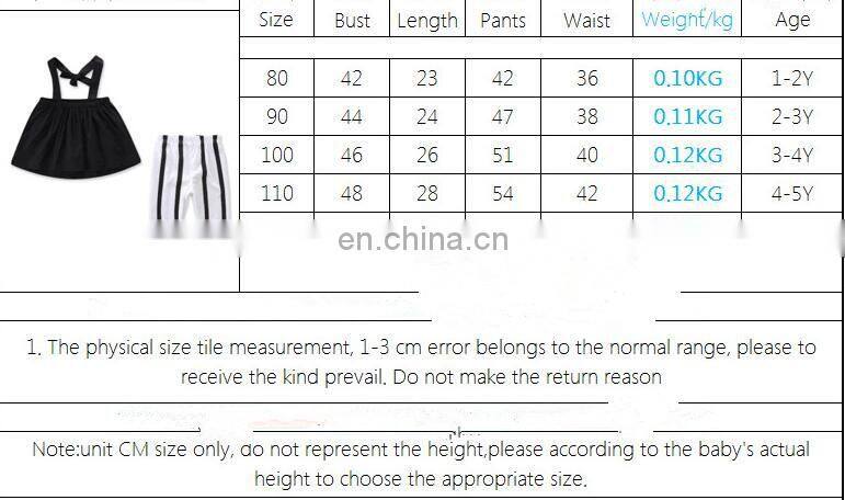 Girls Summer Outfit Kids black camisole tops + stripe pants Set for 1-6T