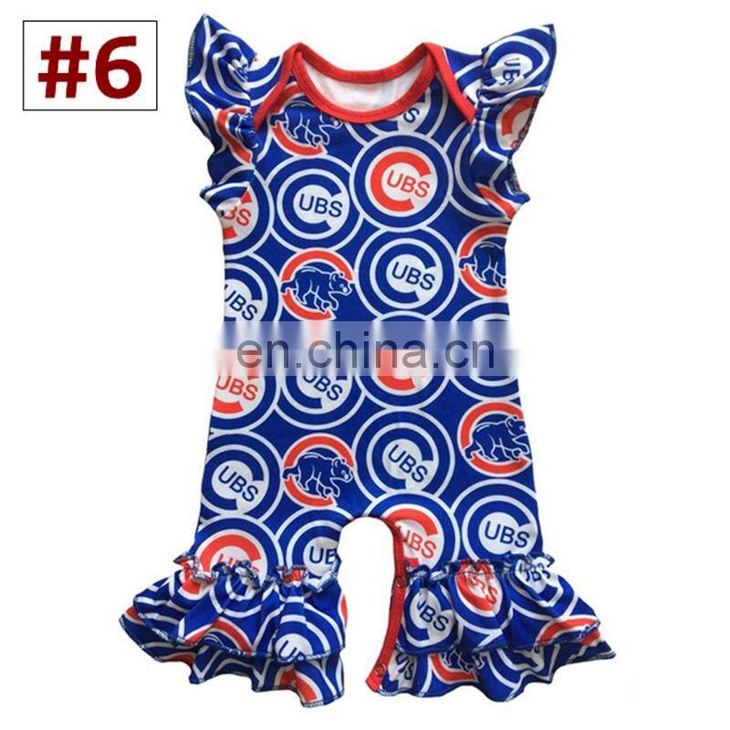 Baby Boutique cotton Rompers Toddler Girl Spring Summer Flutter Sleeve baseball football print Jumpsuit