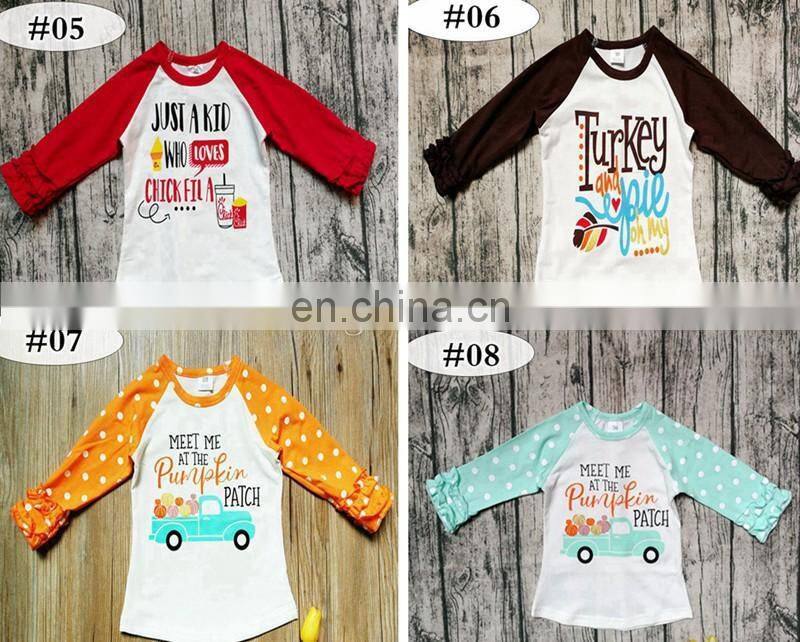 Halloween Baby Girl Ruffle Raglan gold pumpkins Tshirts Kids Ruffle rainbow Tops Santa Boys Clothes