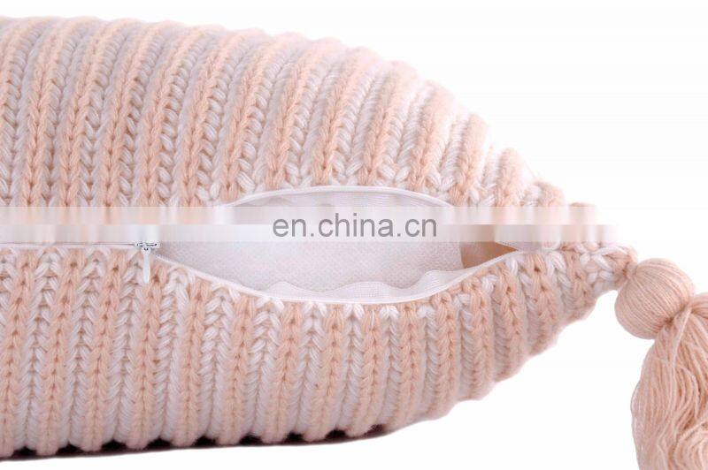 2018 hot sales 100%acrylic decorative rib knitted cushion cover with lantern tassels