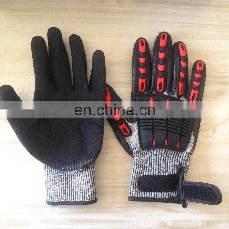 high quality anti cut level 5 heavy duty nitrile sandy coated TPR vibration resistant / anti impact glove