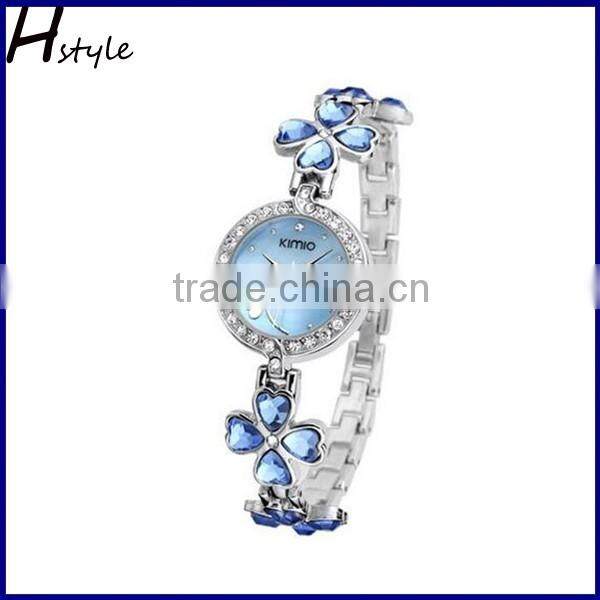 Fashion vogue Clover crystal geneva ladies watch women hand bracelet wrist watch Black WP024