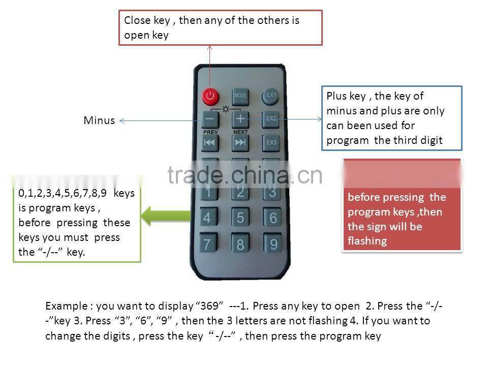 remote controlled red color three digits 7 segment led display