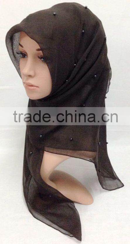 SJ007 New voile pearl 110*110cm muslim square scarf