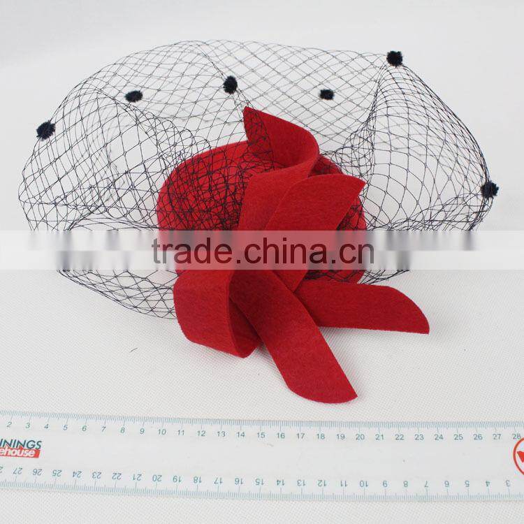 Hot Sale!!!Fashion Ladies Design Veiling And Red Wool Felt Hat