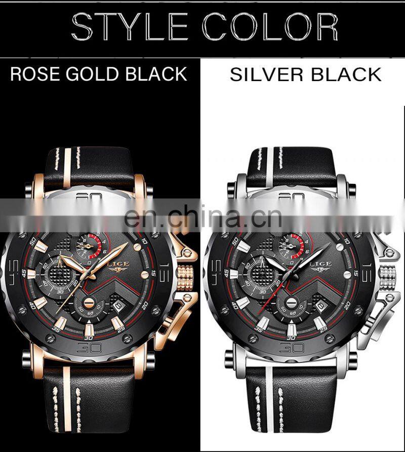 Lige 9899 Analog Sport Men Quartz Watches Luminous Waterproof Fashion Leather Luxury Brand Men's Quality Watch