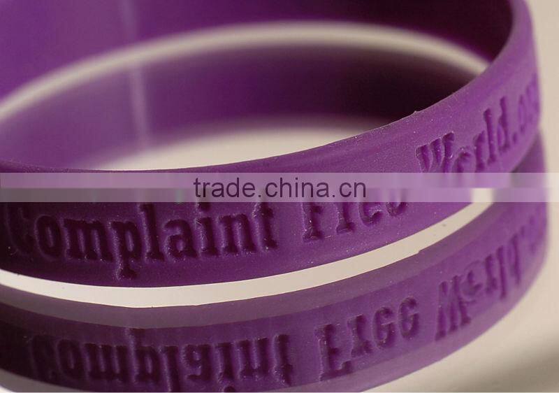 2016 Purple color personalized silicone free bracelets custom silicone bracelets no minimum