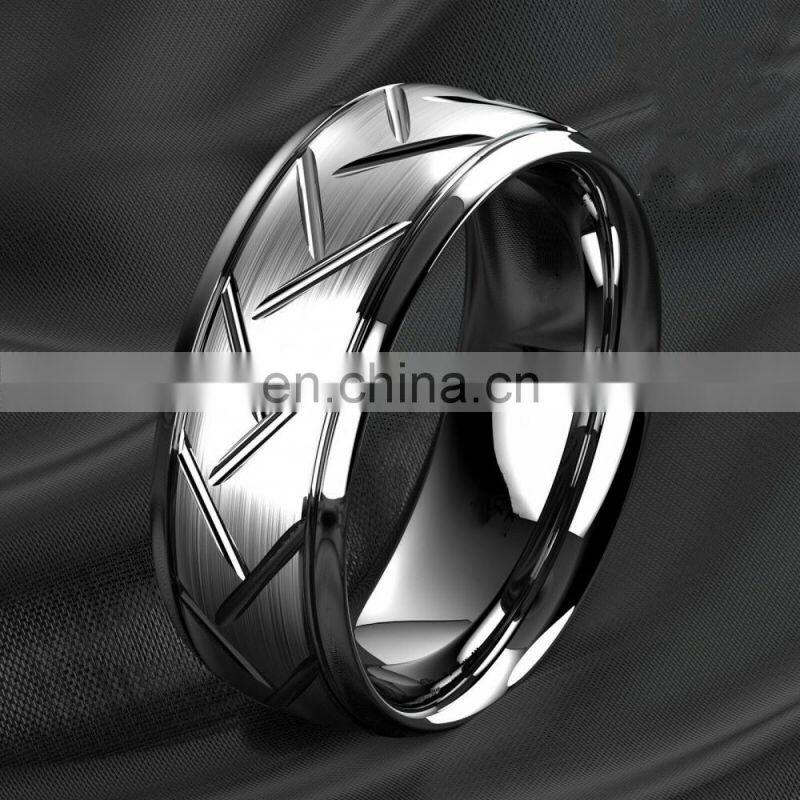 Luxury Men's Jewelry Accessories 8mm Silvery Brushed Wedding Rings Stainless Steel Bevel Cut Ring
