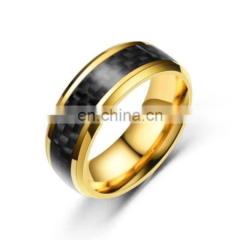 8mm 4 Color Stainless Steel Ring Inlay Carbon Fiber Wedding Ring for Men's Fashion Party Jewelry Gifts (Size 6-13)