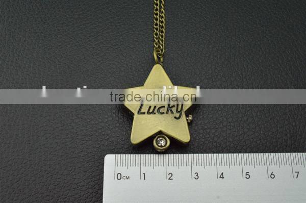 Cute lucky star retro bronzed pocket watch with rhinestone decoration
