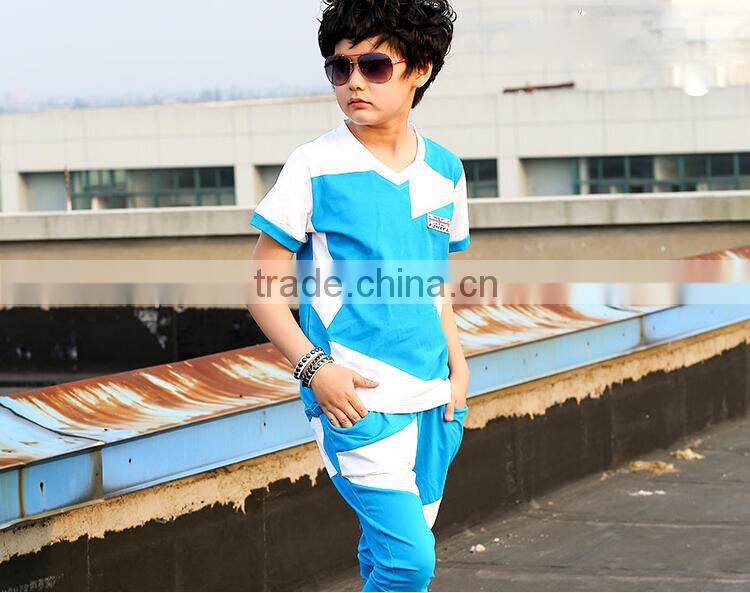 2015 boy Sports Wear Plain T-Shirt and Sport strip Pants / Wholesale Clothing Made in China Jiangxi
