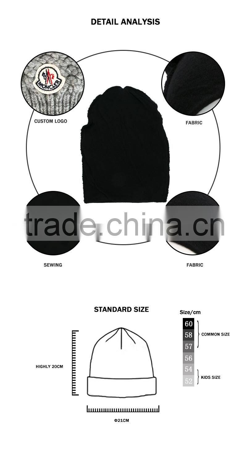 Black virgin wool slouchy baby beanie hat