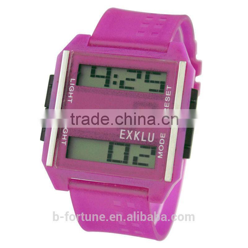 BFLV7_PU Purple Color 2 display LCD plastic thin digital watch