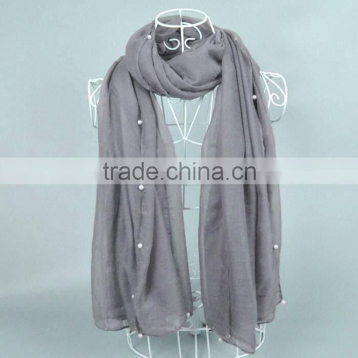 Wholesale Women Fashion Solid Color Cotton Pearl Scarf With Jewelry