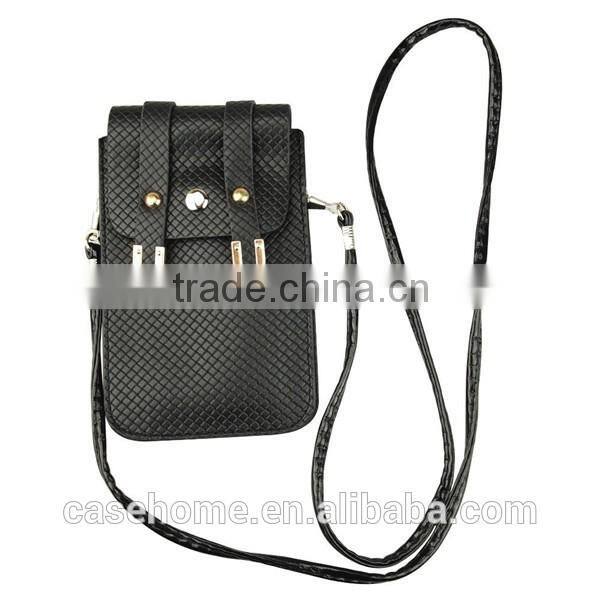 Universal Black PU leather cross-body mobile phone shoulder bag pouch case For iPhone 6