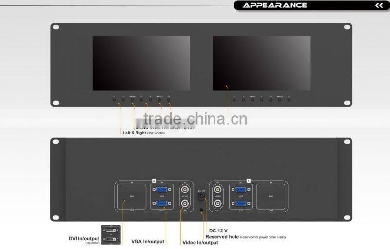 Live Scene dual 7'' dual touch monitor display VGA DVI LCD rack mount