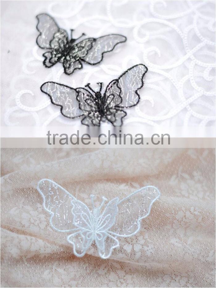 7*5cm China factory cheap sew on DIY accessory polyester organza embroidery coloruful butterfly patch
