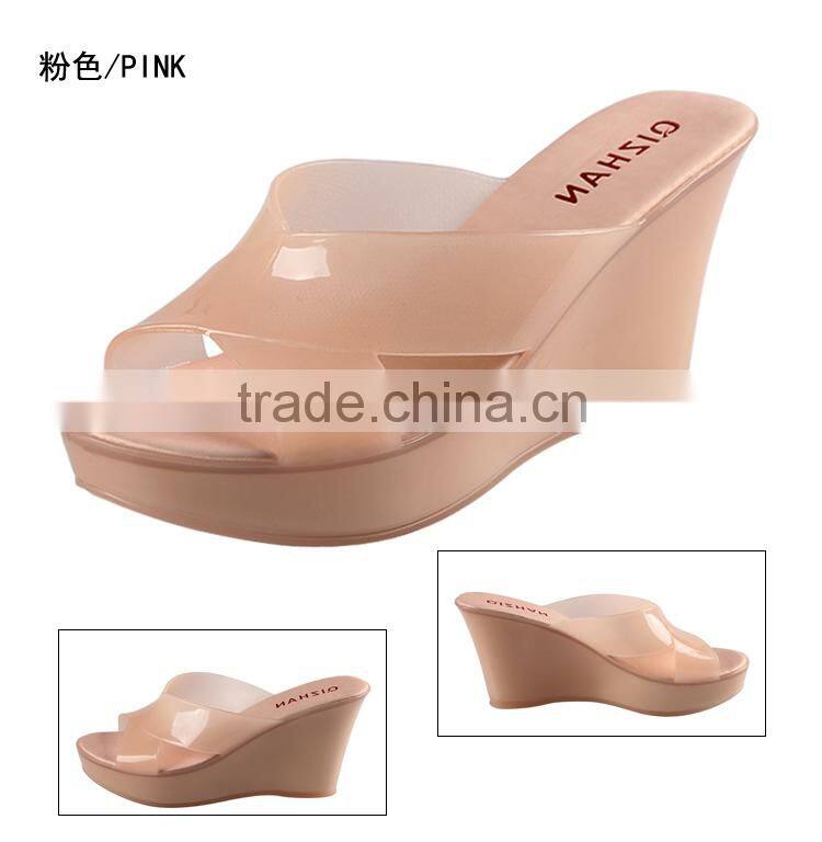 Wholesale Jelly Shoes Candy Color Glass Slipper Wedge Heel Slippers