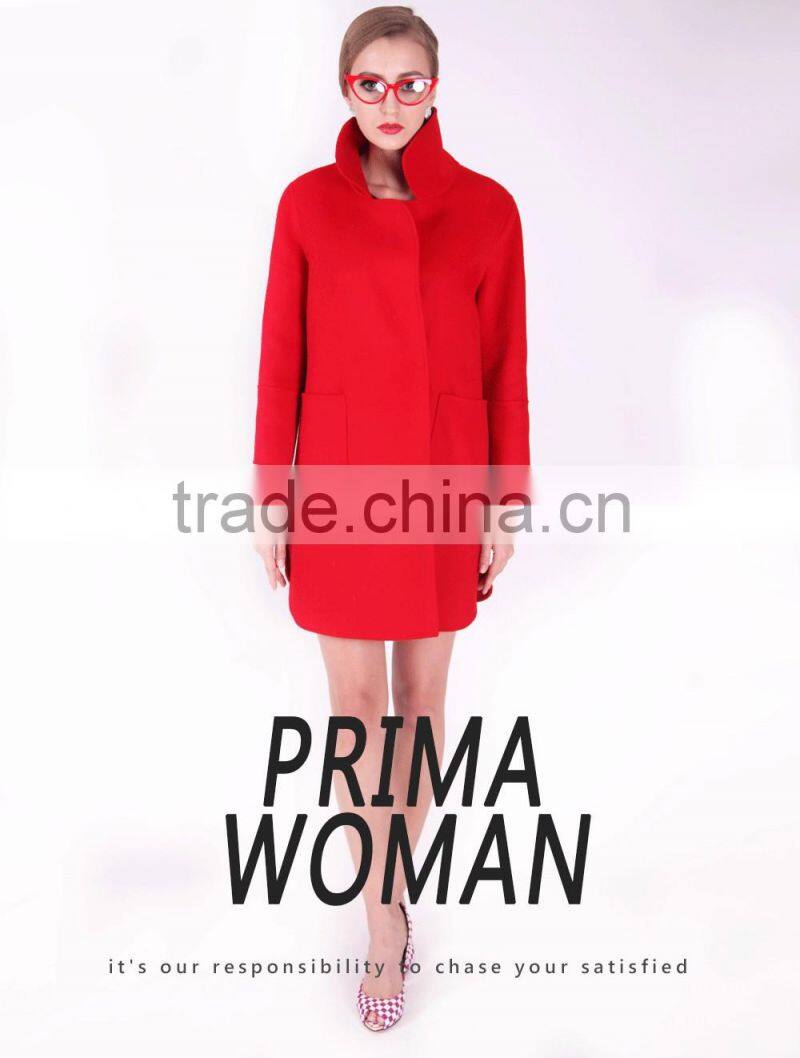 2016 New Design Spring Medium Length Women Slim Fit Wool Coat