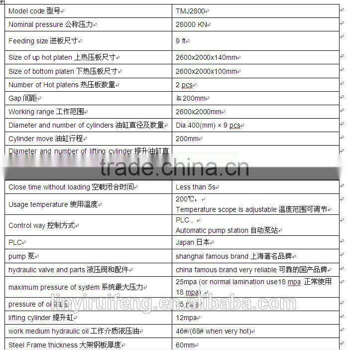 2800T laminating hot press/melamine hot press