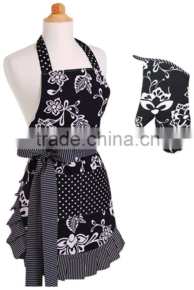 Full colors printing Aprons Women's Original Sassy Black Apron Oven Mitt Bundle