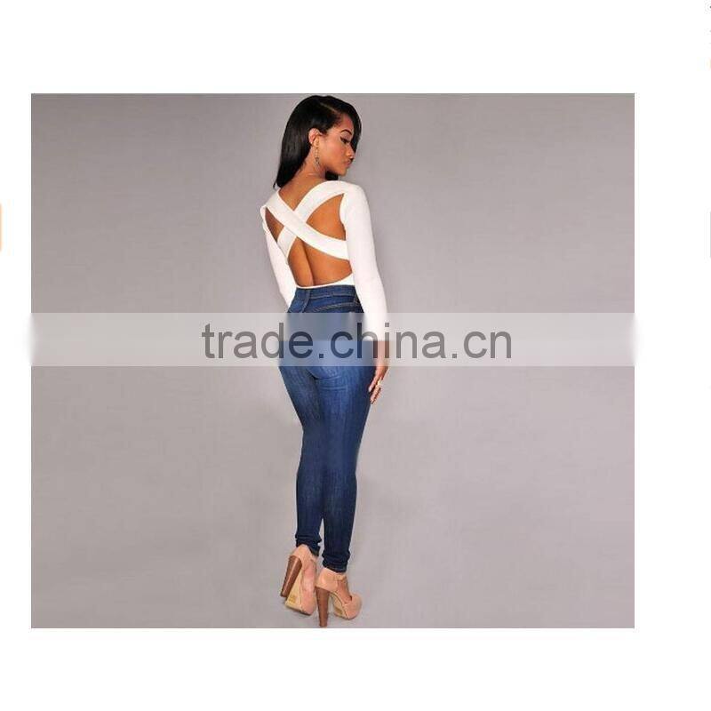 Women V-neck Stretch Bodysuit Sexy Jumpsuit Tops