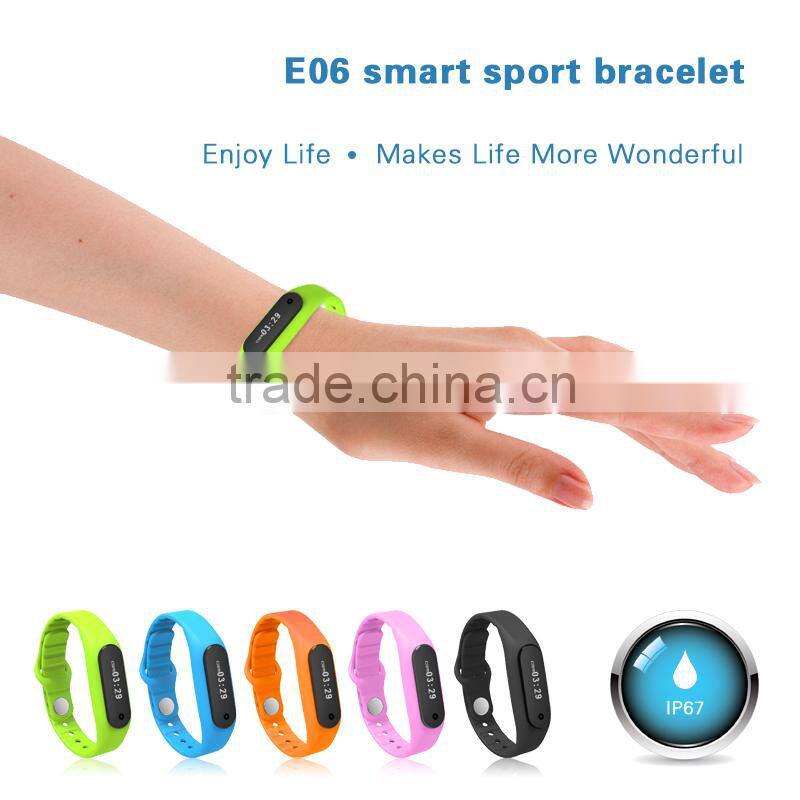 2015 Touch Screen Smart Band Wristband E06 Bracelet Fitness Wearable Tracker Waterproof IP67 Bluetooth Watch for Android 4.4
