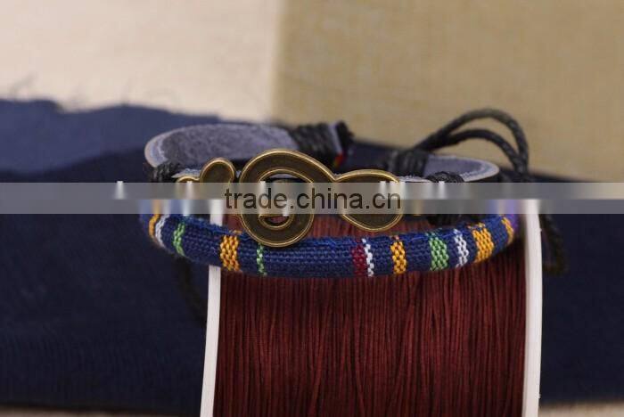 2016 Fashion Leather And Cloth Fabric Wrap Bracelet Wholesale