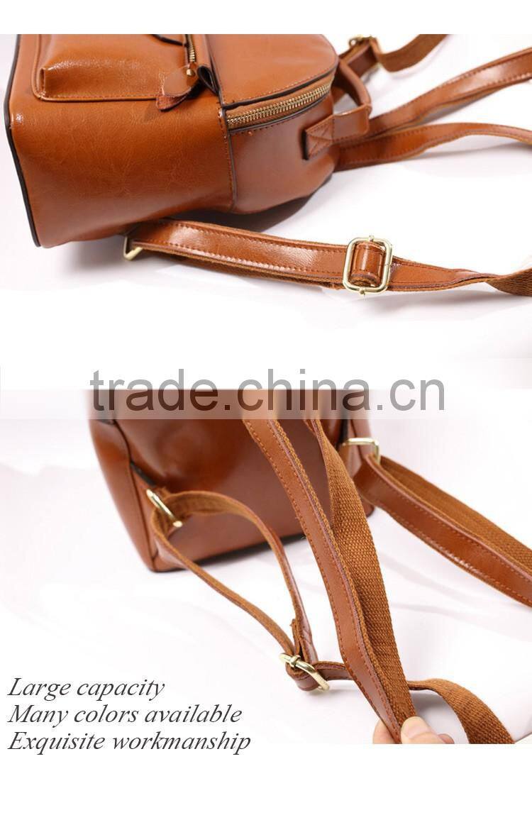 2016 luxury leather backpacks oil wax genuine leather travel backpack