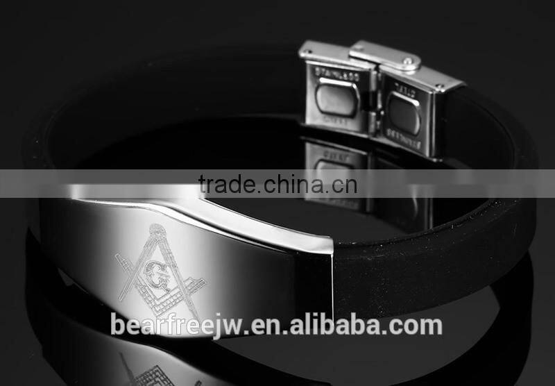 Fashion Jewelry Stainless Steel Silicone Masonic Bracelet Designs for Men