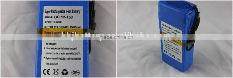 super 12v li-ion polymer battery 15000mah for monitor with battery charger/lithium battery for wholesale