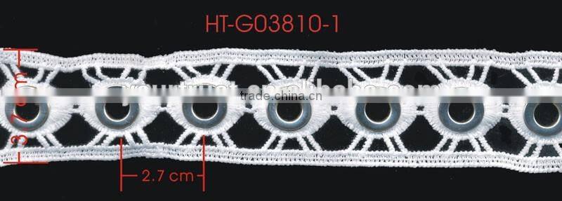 Gold Flat 15MM Metal Grommet Eyelet X Shape White Polyester Lace Trimming