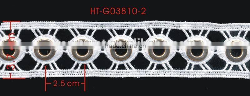 Gold Flat 15MM Metal Grommet Eyelet X Shape White Polyester Lace Trimming