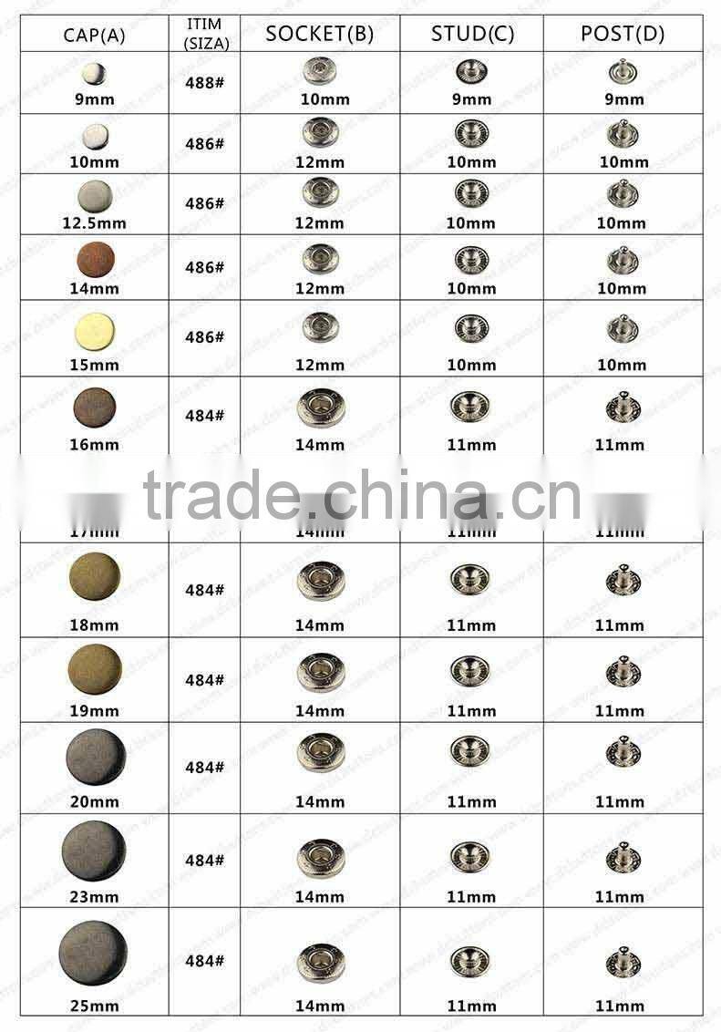 New Fashion Metallic Colors Durable in Nickle Free Ring Snap Button For Coats