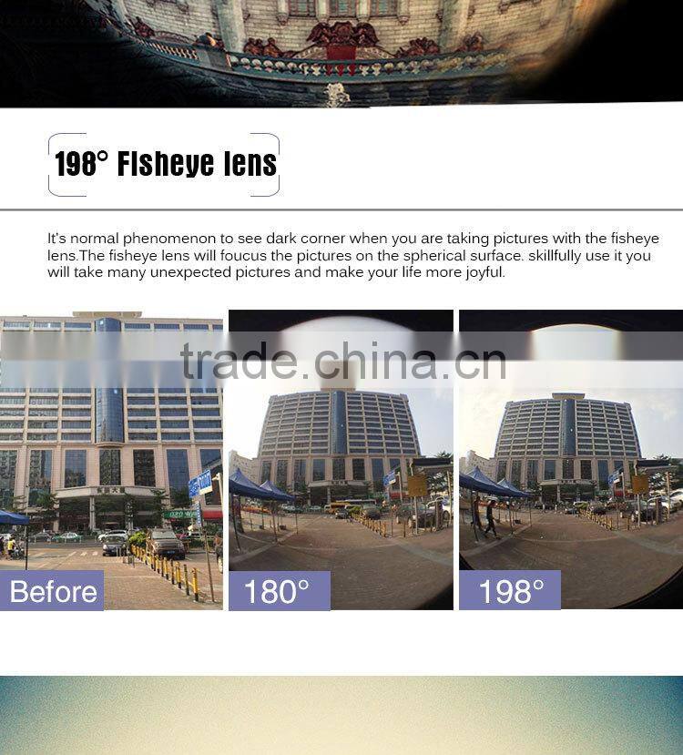 blade clip 198 degree fisheye lens 0.63x wide-angle 15x macro shot camera lens for iPhone 6s 5s 6 plus samsung s6 huawei p8 htc