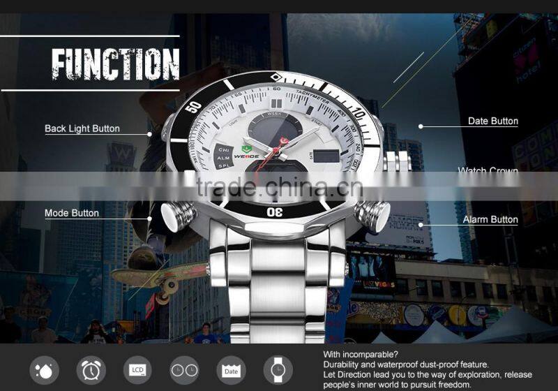 Weide Watches Stainless Steel Sport Quartz Analog Digital Display Famous Brand Watches Men