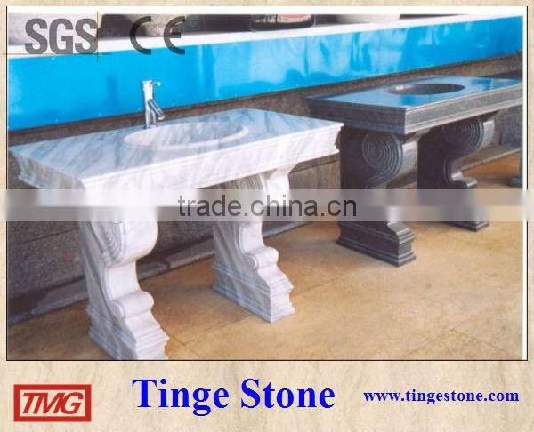 Pedestal legs intergrated countertop and sink vanity designs marble white