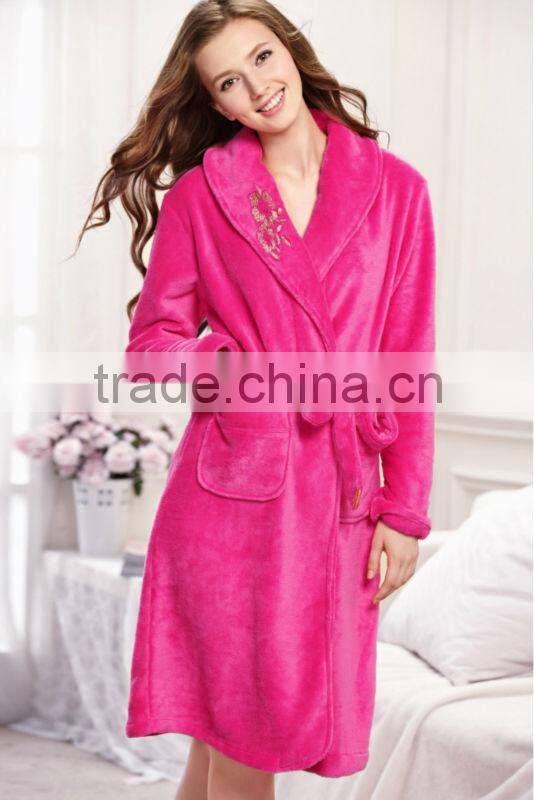 100% polyester Girl's fleece Bathrobe with Embroidery